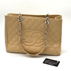 Chanel Beige Quilted Caviar Leather GST Shopper Tote